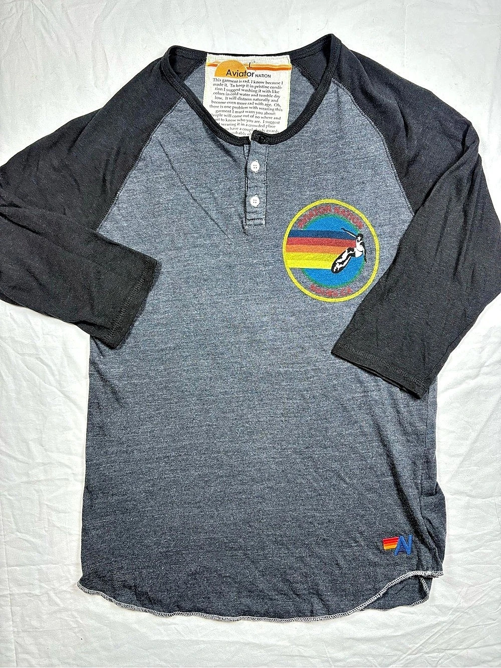 Aviator Nation raglan henley tee Color Block Henley in Gray & Black Size Large